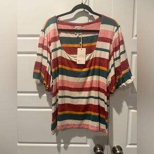 NWT TruSelf Striped Oversized Puff Sleeve Square Neck Line Blouse Womens Plus 3X